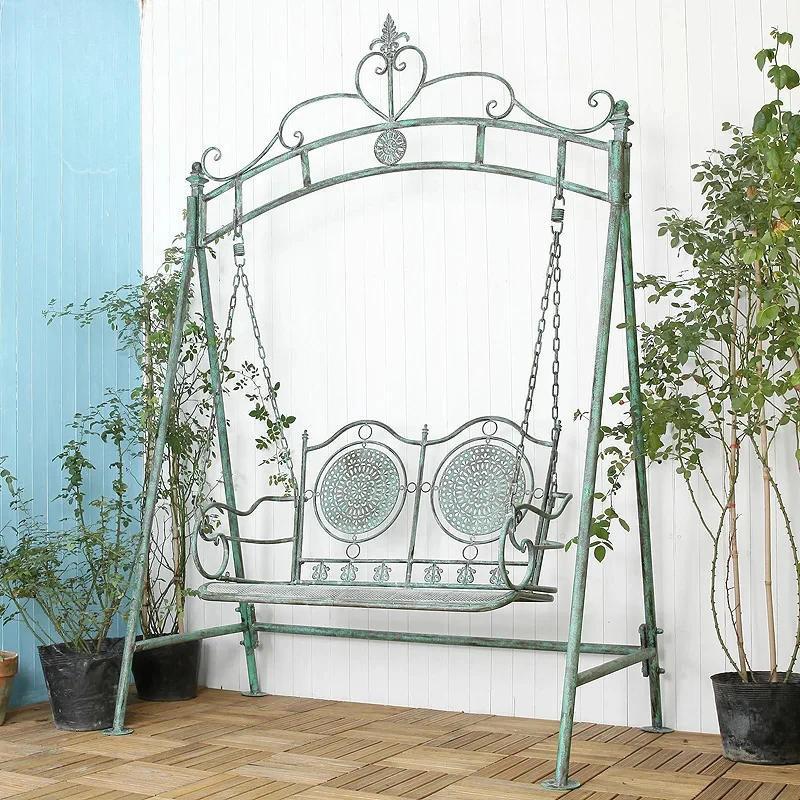 American country retro wrought iron double swing, outdoor courtyard terrace garden model room B & B strong swing