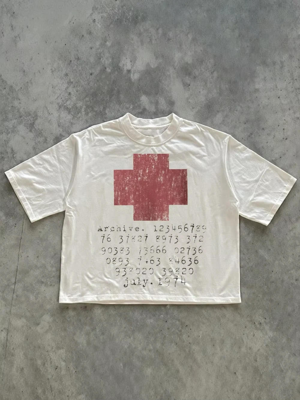 Ganzjahres-Herren-T-Shirt mit Rundhalsausschnitt, 100% Reine Baumwolle, Lustiger Grafikdruck, Y2K Hip-Hop Streetwear Kurzarm-Oberteil
