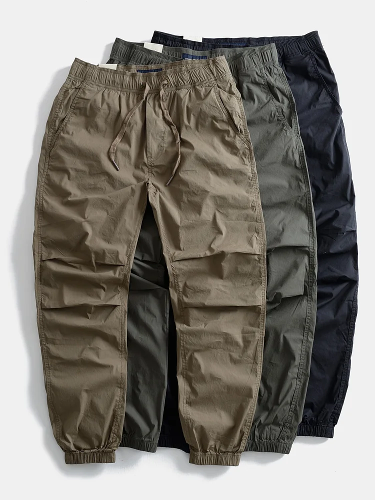 

Lightweight Breathable Vintage Workwear Trousers Loose Elastic Waist Men's Straight Leg Casual Long Pants Qui Dry