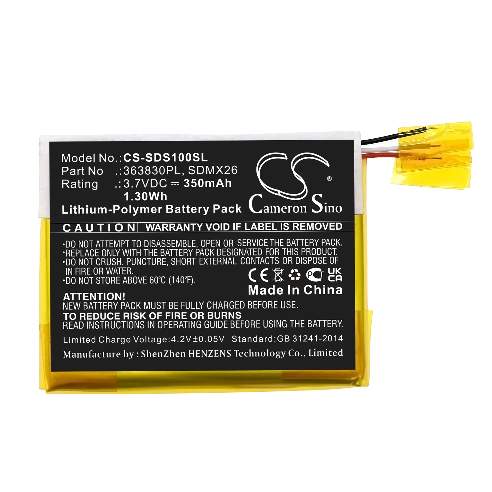 

CameronSino 350mAh Media Player Battery 363830PL, SDMX26 for Sandisk Sansa Clip, Clip Jam