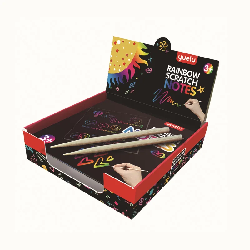 100 Uds Arco Iris Scratch Mini notas tarjetas de papel con plantilla de dibujo niños DIY dibujo pintura juguetes educativos regalos