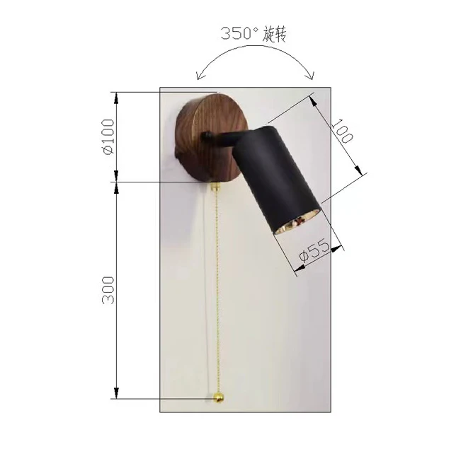 Japanese wooden wall lamp bedroom bed cable switch LED wall light decorative reading light can rotate the wall light image 5