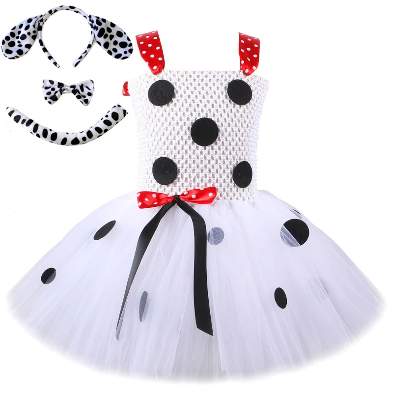 Dalmatian Costume Kids Girls Birthday Party Tulle Tutu Dress Toddler Girl Halloween Animal Spotted Dog Puppy Dress Up Clothes