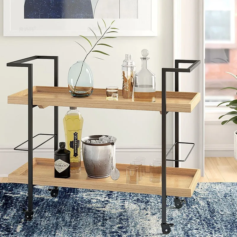 

Kitchen Entertainment Bar Car Solid Wood Dining Car Wrought Iron Storage Shelf Hot Pot Restaurant Mobile Side Table