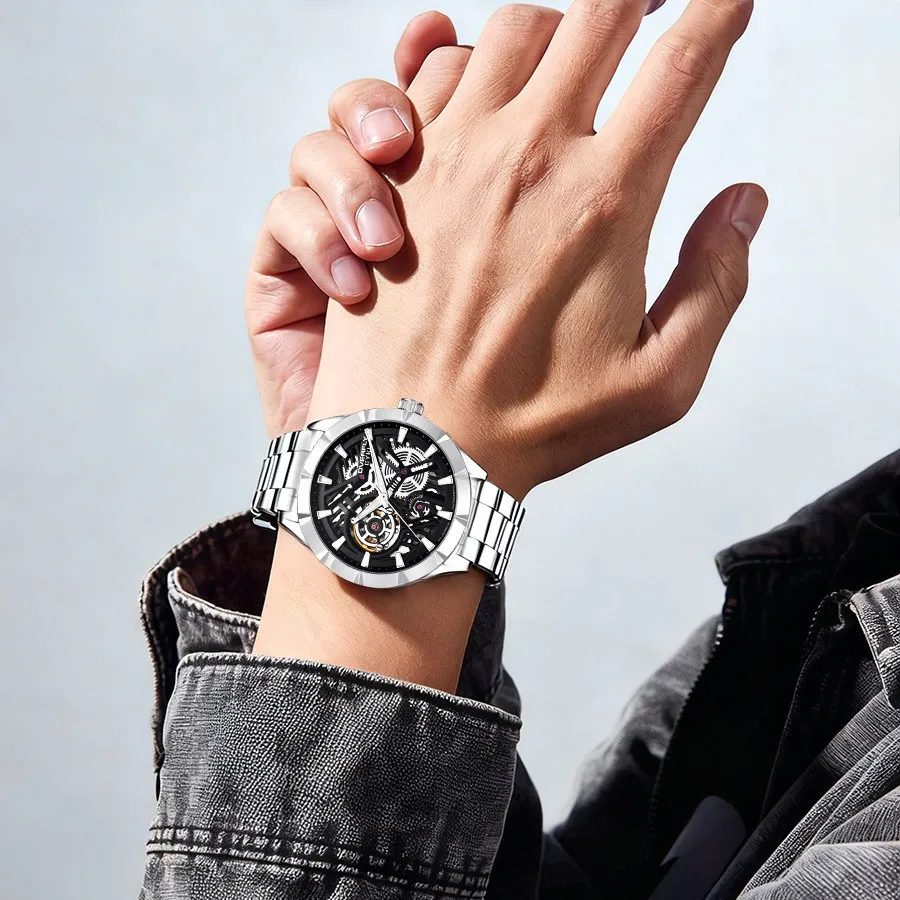 New men's watch, stylish and casual skeleton watch, men's watch clock, men's high-end watch, high-quality watch.