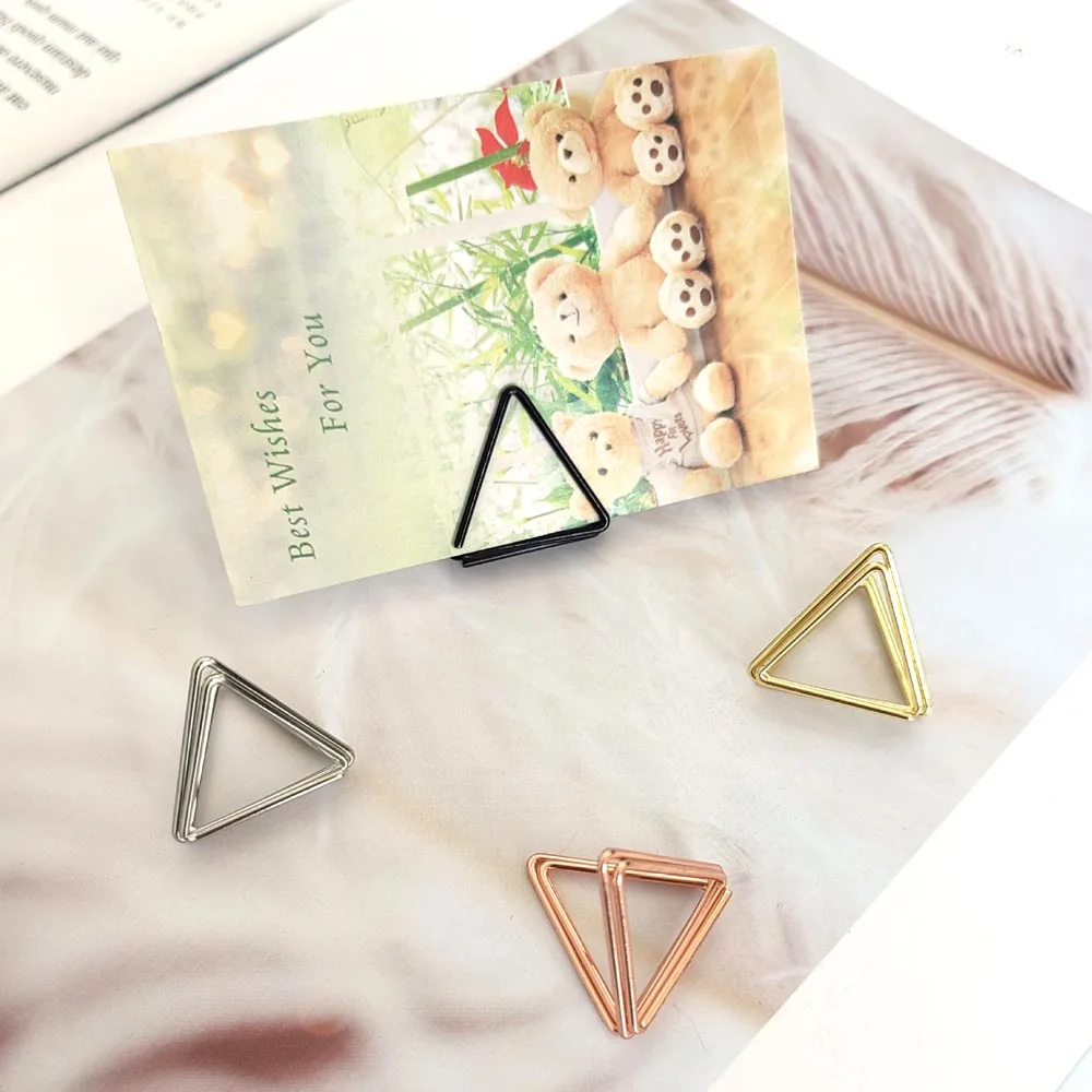 10pcs 24mm Triangle Originality Metal Photo Office Clips Memo Paper  Clothespin Stationery Christmas Wedding Party Craft Decor