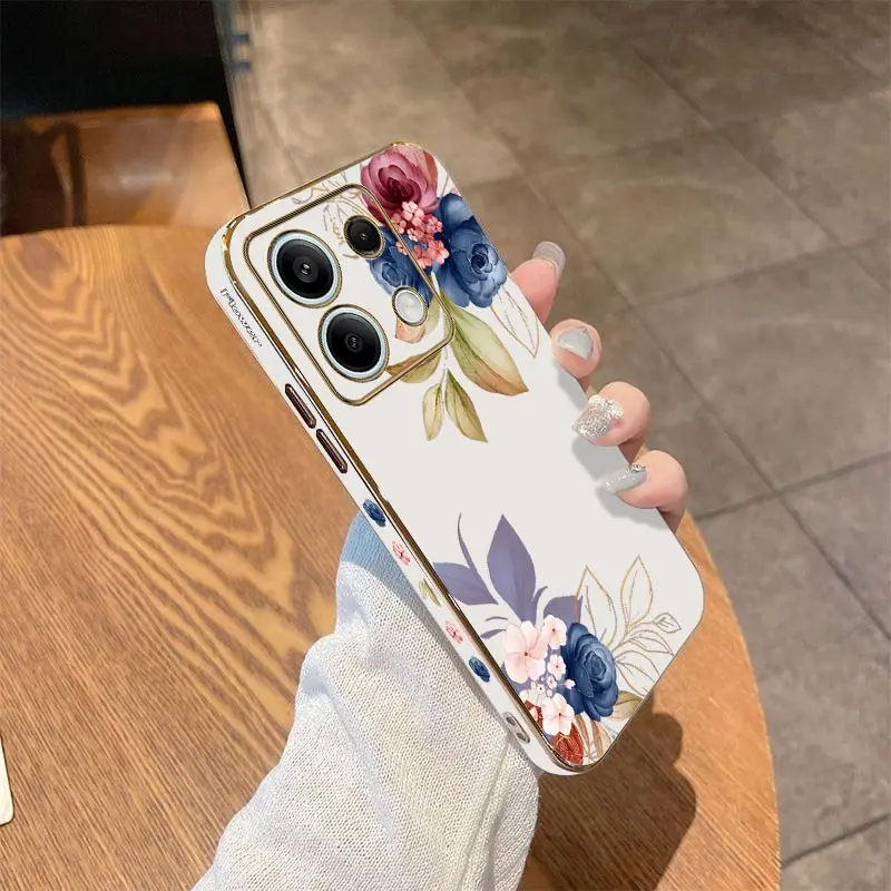 جراب هاتف فاخر مطلي لهاتف Xiaomi Redmi Note ، 13 13Pro 13ProPlus ، 12 12R 12Pro 11 11S 11E 11T 11Pro 11SE 10 Cover ، زهور وردية