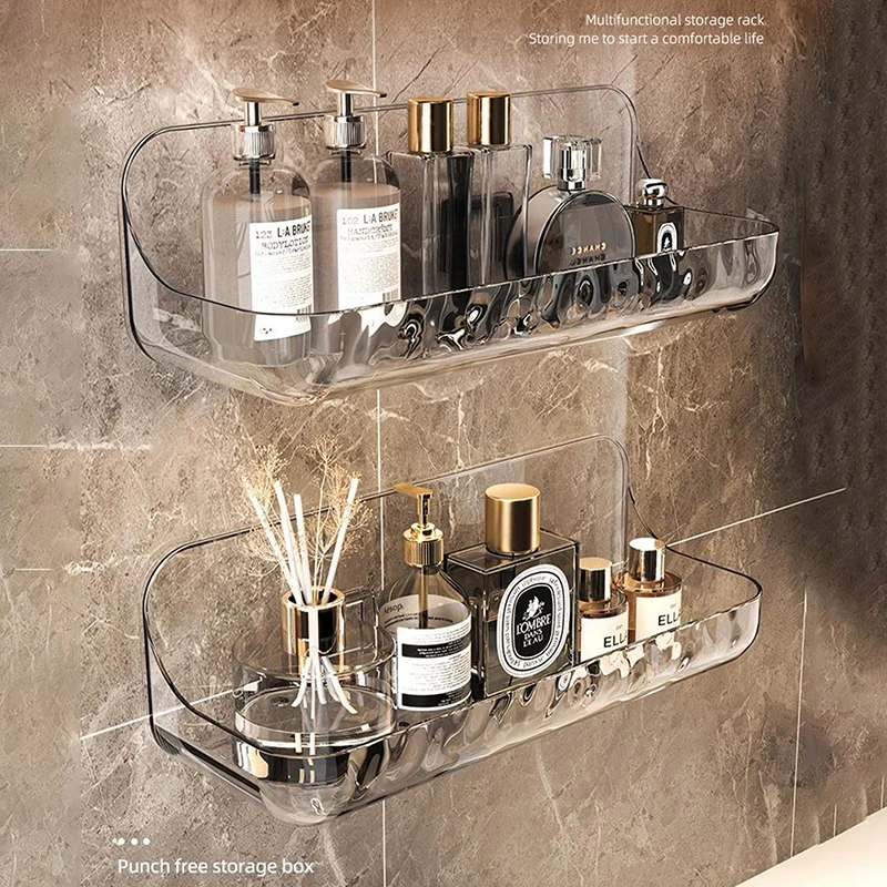 High Quality Bathroom Transparent Shelf Rack Wall-mounted Washbasin No-punch Washroom Wall Mounted Cosmetic Storage Shelf