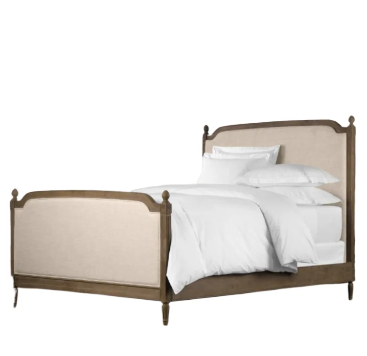 

American country retro furniture British classical solid wood fabric bed high-end villa solid wood soft bag