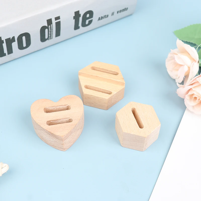 1pc Natural Wood Hexagon/Heart Shape Ring Display Holder Single/Double Slot
