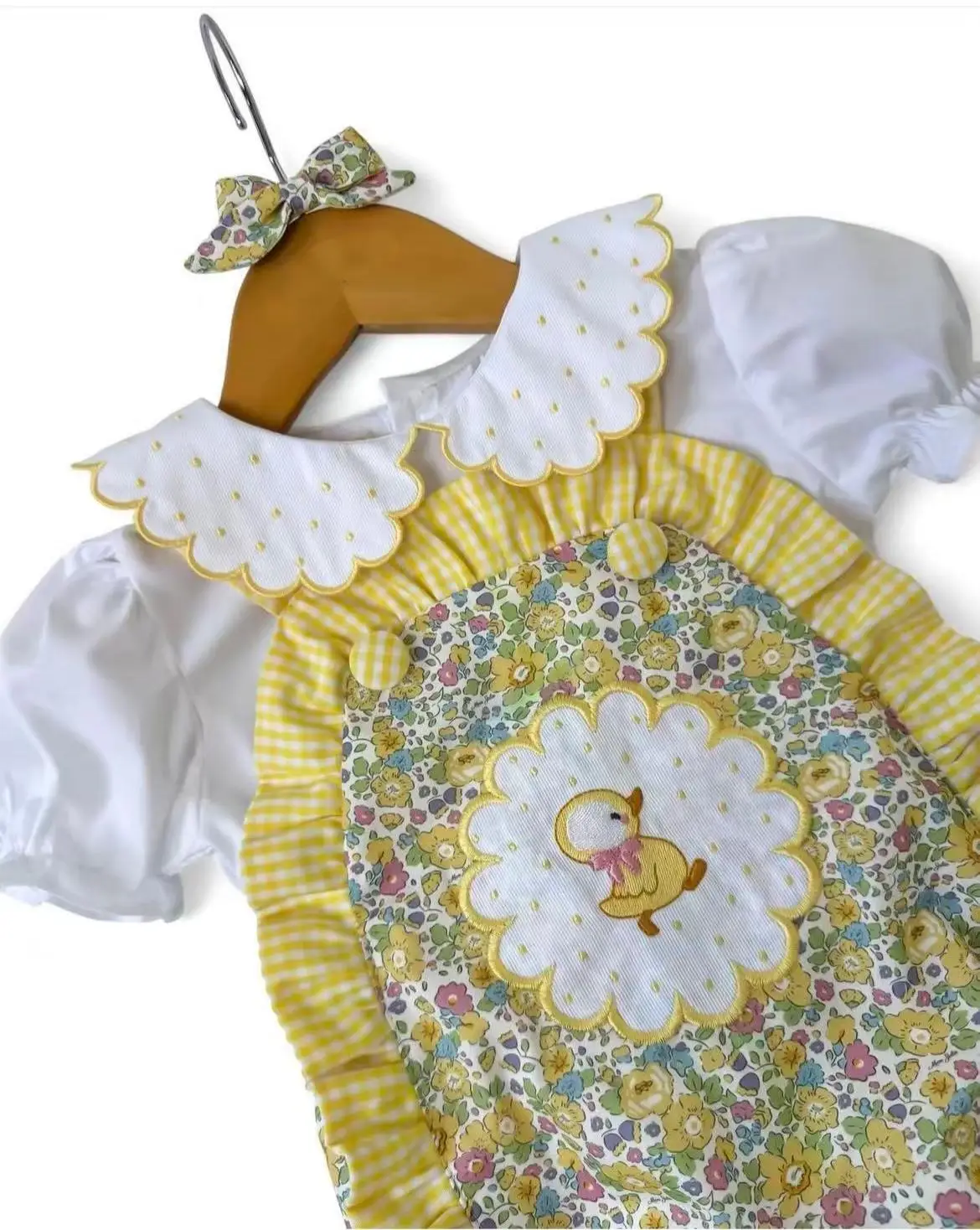 0-6Y Baby Girl Summer Yellow Floral Duck Embroidery Outfit Suit for Birthday Photography Party Holiday Casual B451