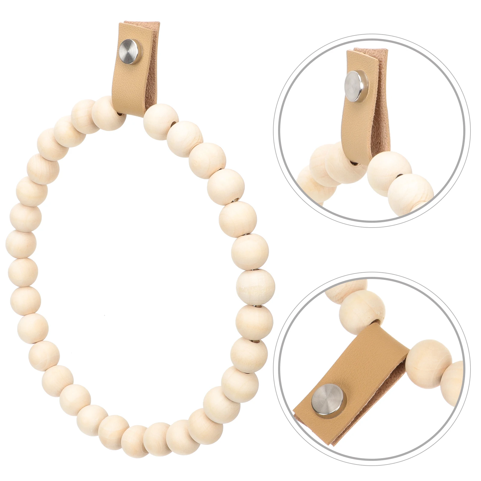 

1pcs Bohemian Style Wood Bead Ring Wall Mounted Hand Holder Durable Organizer Compact Design Farmhouse Decorative Towel Rack For