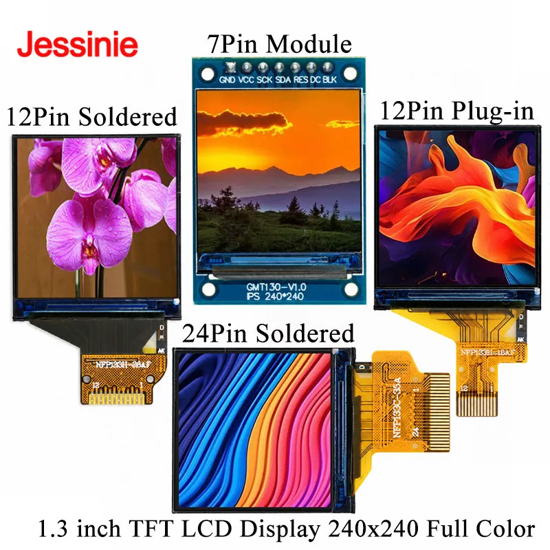 1.3 inch TFT HD IPS LCD Display 1.3'' ST7789 Driver SPI Serial Interface 240x240 Full Color 12Pin/24Pin Bare Screen 7Pin Module