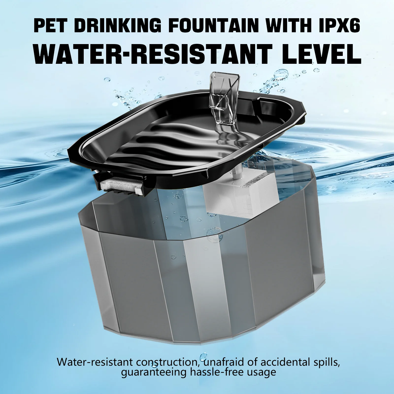 猫用ウォーターファウンテン ペット用給水器 1.5L 自動循環フィルター付き USB電動 静音 多機能 猫用ウォーターディスペンサー