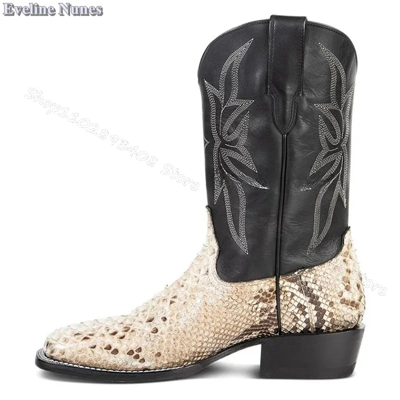 

Bicolor Embroider Cowboy Boots Animal Print British Style High Heels Slip on Classical Men Boots Size 41-47 Zapatillas Mujer