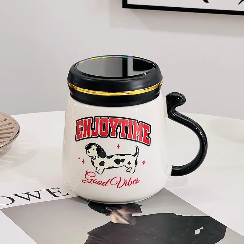 

Nordic Puppy Ceramic Cute Cartoon Mug With Lid Water New Mirror Cup Creative Souvenir