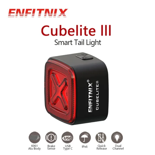 Imagen 2 del producto Enfitnix Cubelite III luz trasera inteligente luz de advertencia de freno de bicicleta luz trasera ultrabrillante carga USB luz de advertencia nocturna LED