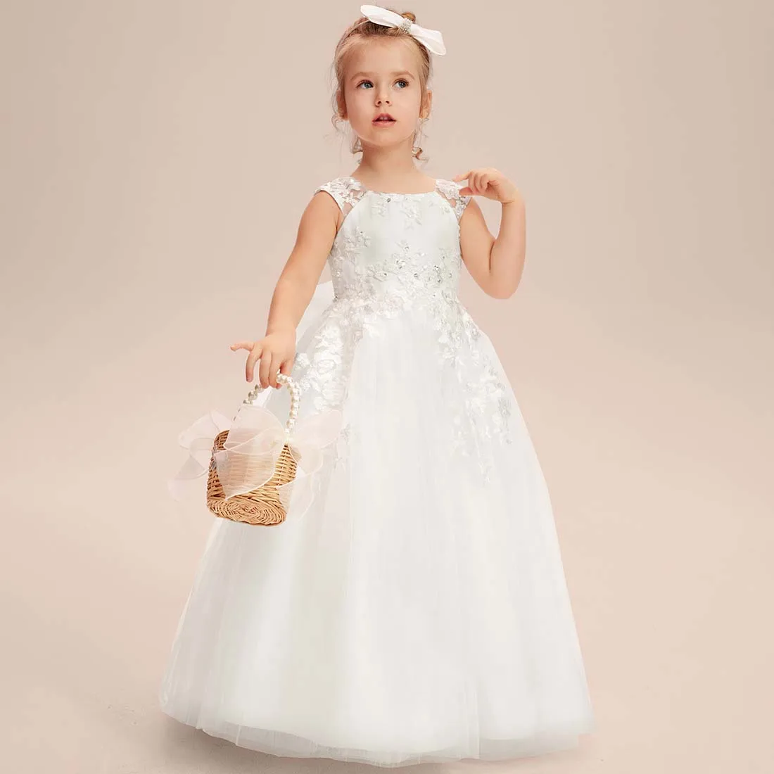 YZYmanualroom Tulle Flower Girl Dress A linha Scoop Andar de comprimento 2-15T