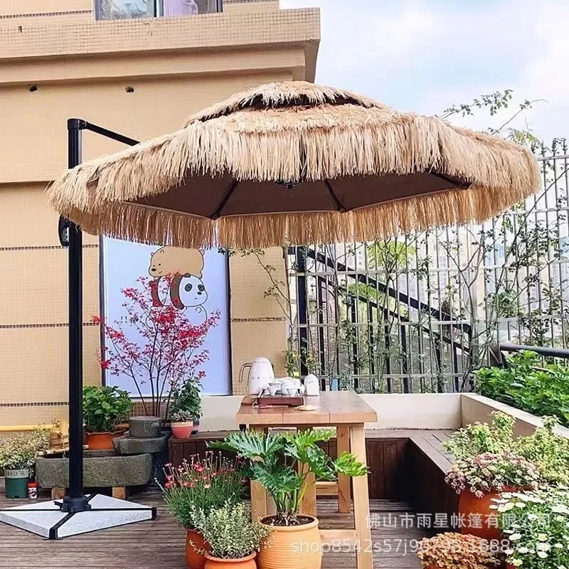 Large Folding Straw Parasol Outdoor Thatched Sunshade for Beach Villa Courtyard Scenic Patio Shade Umbrella