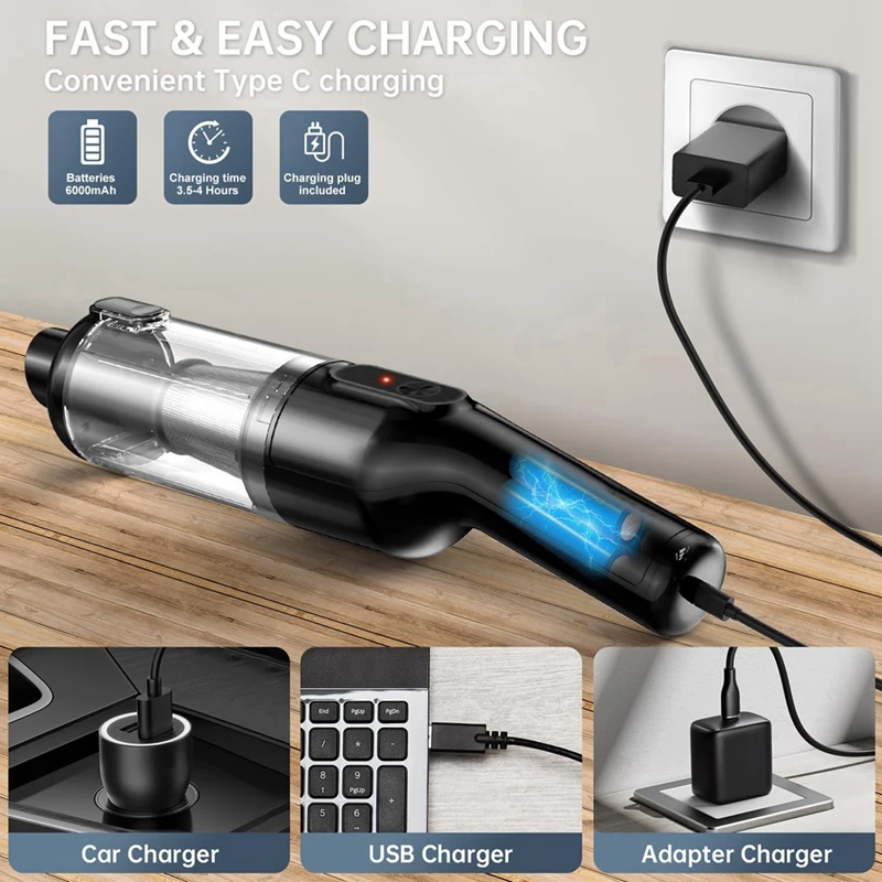 Handheld Car Vacuum Cleaner, Car Vacuum With 16000Pa Powerful Suction, Rechargeable Vacuum Cleaner For Car