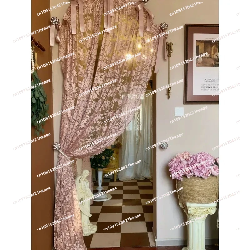 Suitable for high-end custom  powder decoration special-shaped arched curtains， Villa soft decoration,