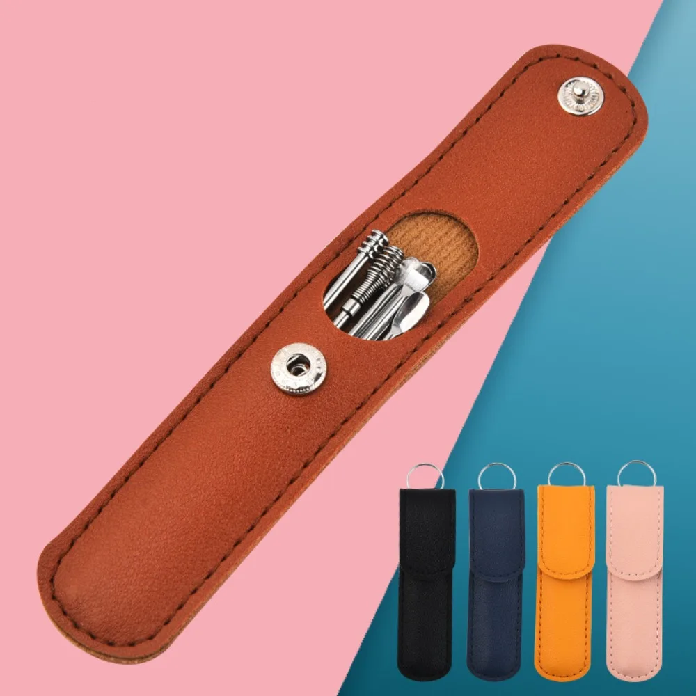 6Pcs Ear Wax Remover Stainless Steel Ear Pick Spoon Curette Set With Leather Pouch Reusable Home Ear Cleaning Health Care Tools