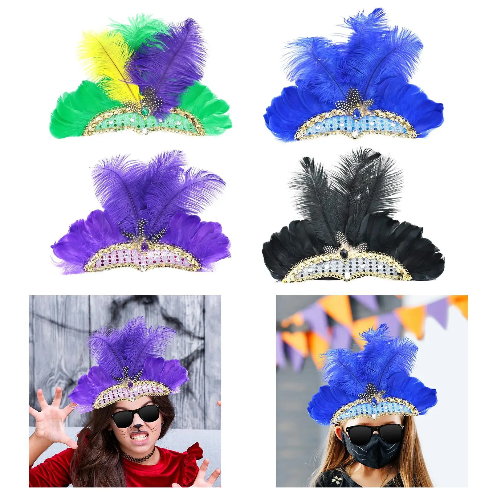 Fancy Dress Simulated Feather Headdress Halloween Headpieces for Party Photo Props Cosplay Accessories