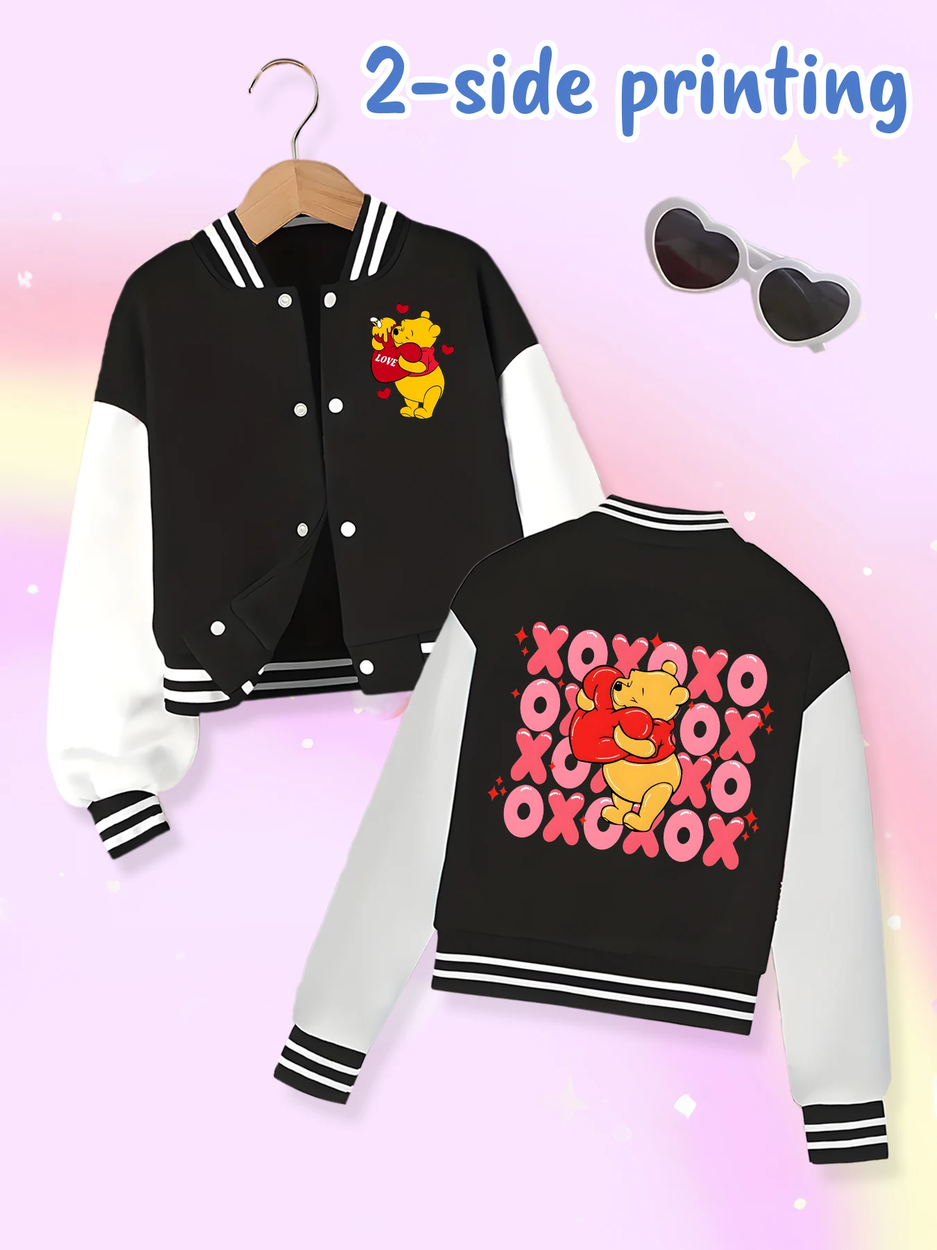 Chaqueta de béisbol de tendencia de moda de Disney, adecuada para deportes diarios y ropa casual, estampada con lindo patrón de Winnie the Pooh