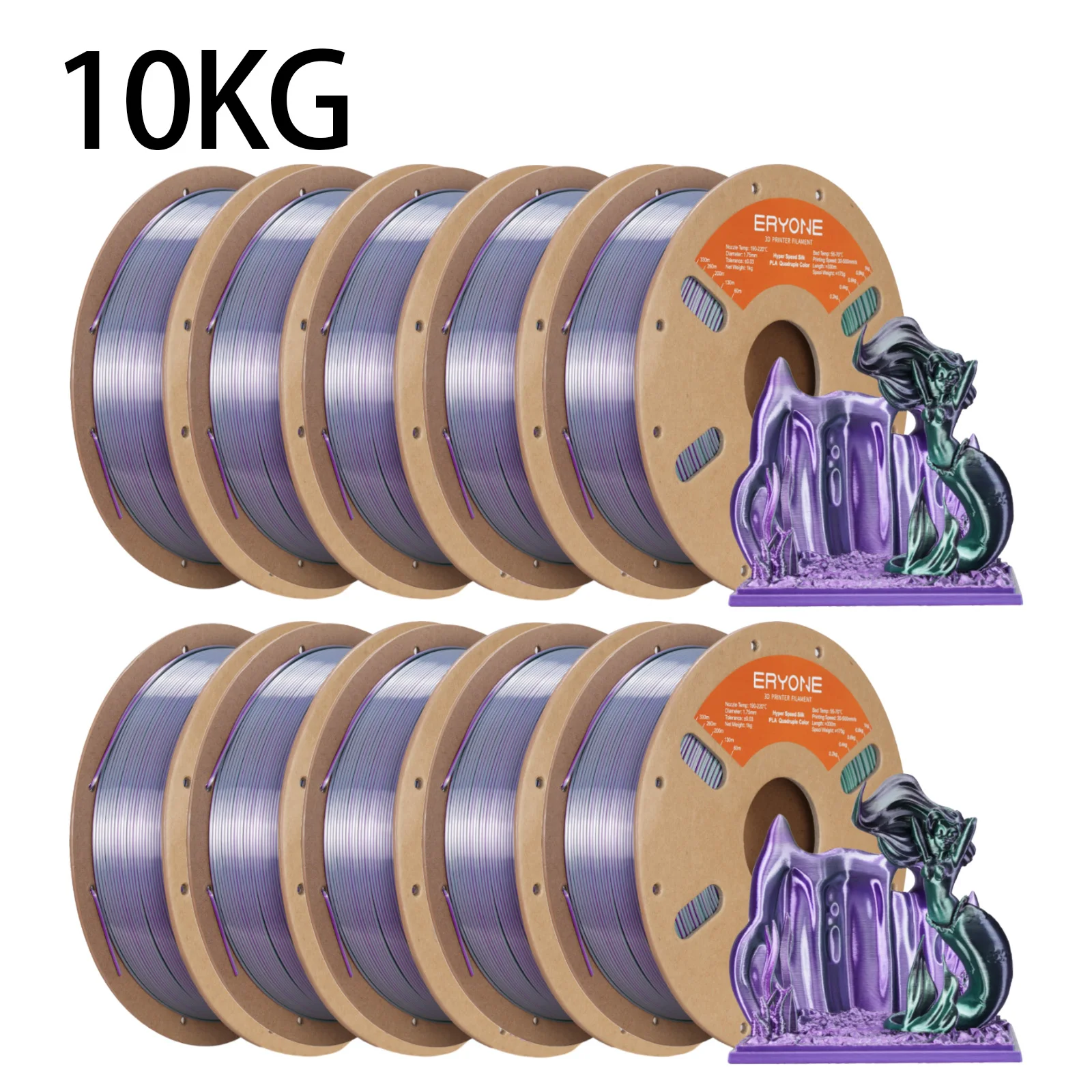 ERYONE 10KG Hyper Speed Zijdeachtige Vierkleurige PLA Filament 3D Printer 1.75mm +/- 0.03mm, Co-extrusie Filament PLA 1KG spoel