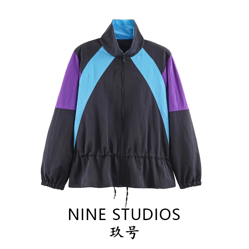 Casual Loose Shoulder Pad Color Block Jacket Women's Fashion Outerwear Long Sleeve Zipper Closure Other Material Winter Coat