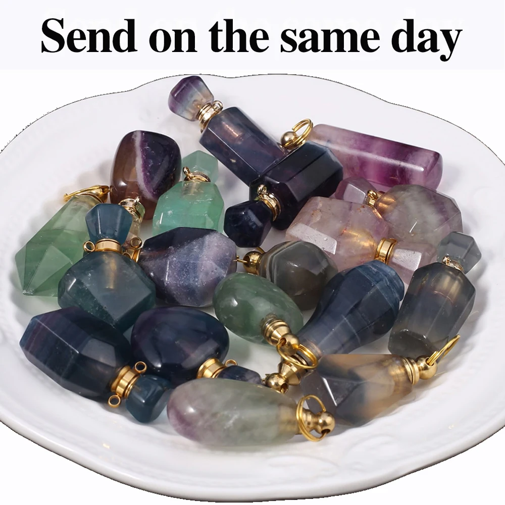 Natural Amethyst Perfume Bottle  Essential Oil Diffuser Charms Crystal Stone Ornaments for Making DIY Jewerly Home Decoration