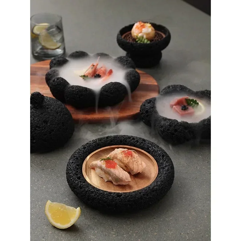 Creative Japanese Cuisine Tableware Dry Ice Concept Western Food Plate Featured Meteorite Ball Bowl Plate Premium Sense Tray