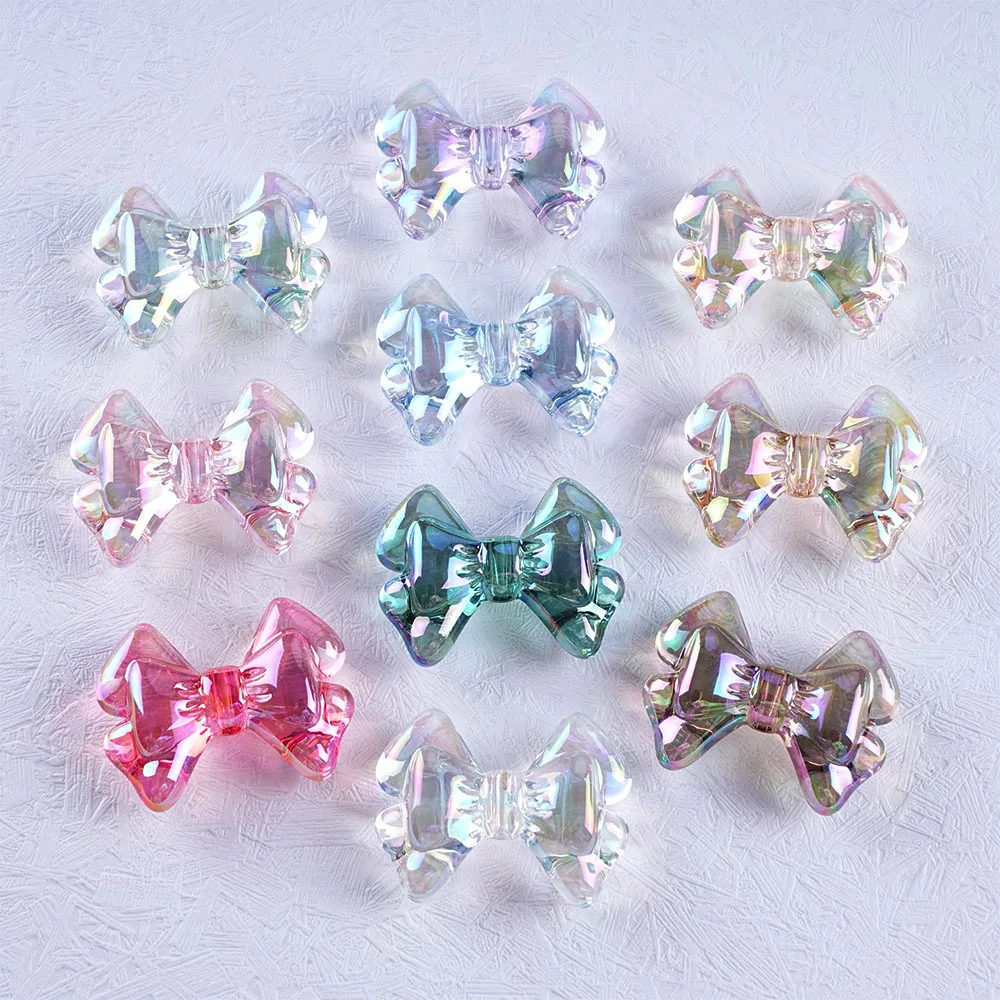 10Pc Acrylic Knot Bow Loose Beads Ribbon Plated Transparent Color Bright Beaded For Jewelry Making DIY Necklace Bracelet 28*22mm