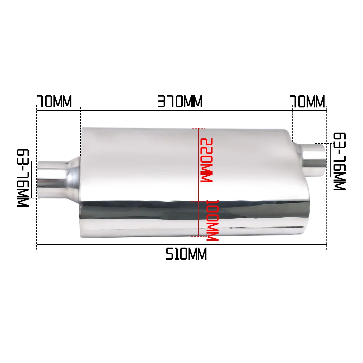 1PCS Stainless Steel Middle Muffler Oval body Central Resonator 76-63mm Universal Car Straight Muffler Exhaust Pipe