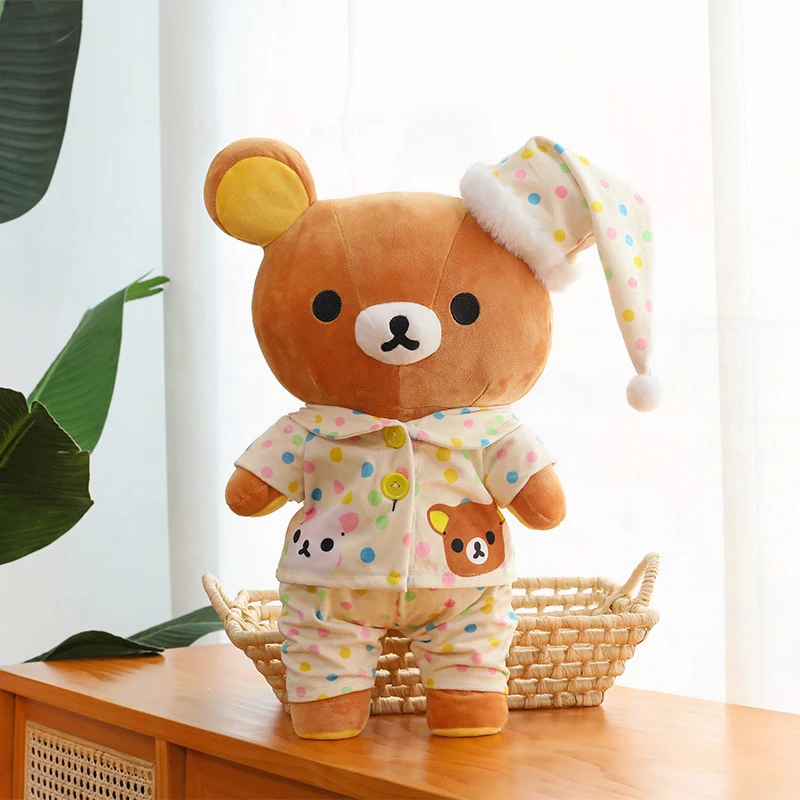 

Kawaii Plush Toy Cute Rilakkuma Pajama Bear Stuffed Doll for Kids Birthday Gift Soft Cuddly Pillow Pal with Removable Clothes