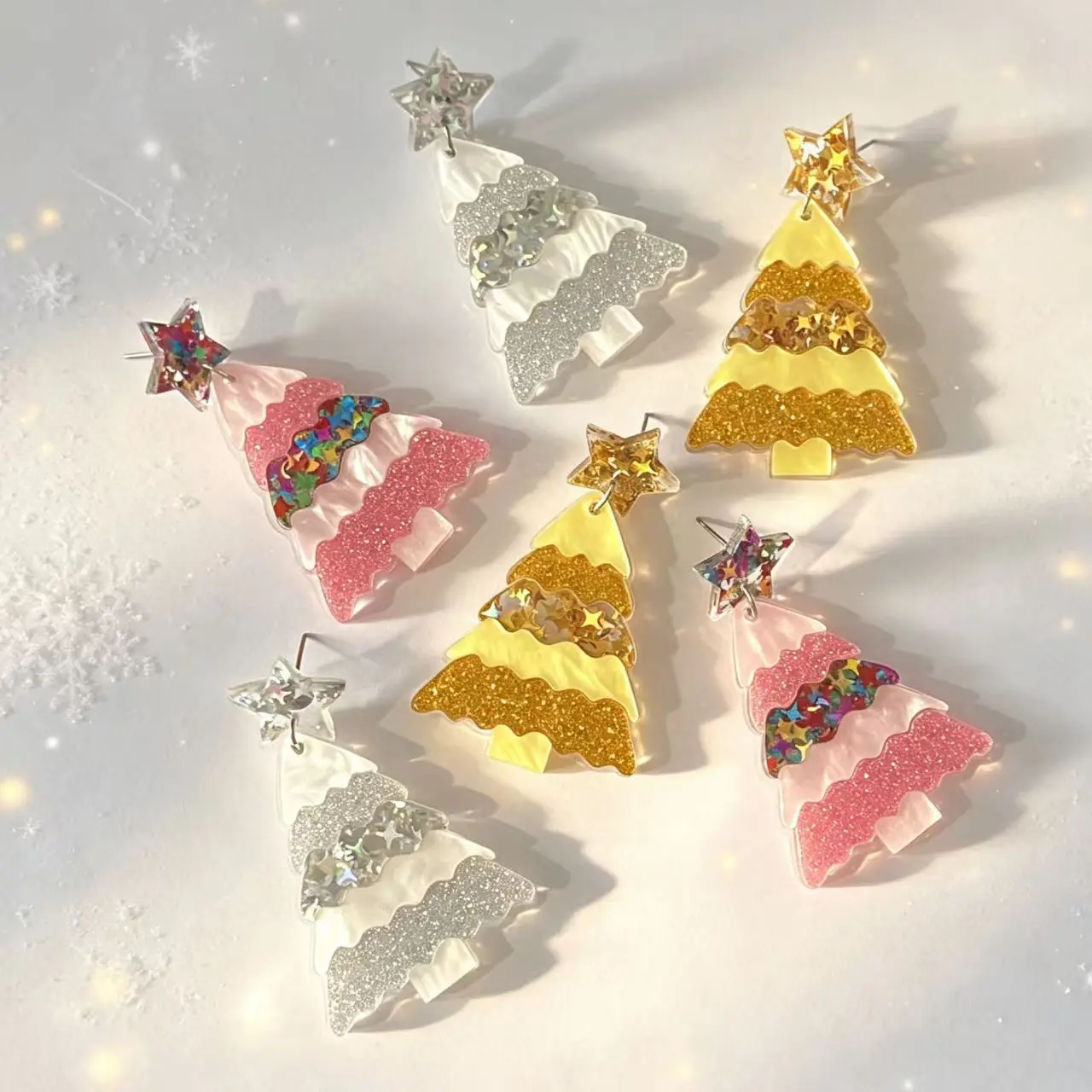 2026 New Christmas Acrylic Earrings Geometric Sequins Stars Stitching Christmas Tree Sweet Format Earrings for Women