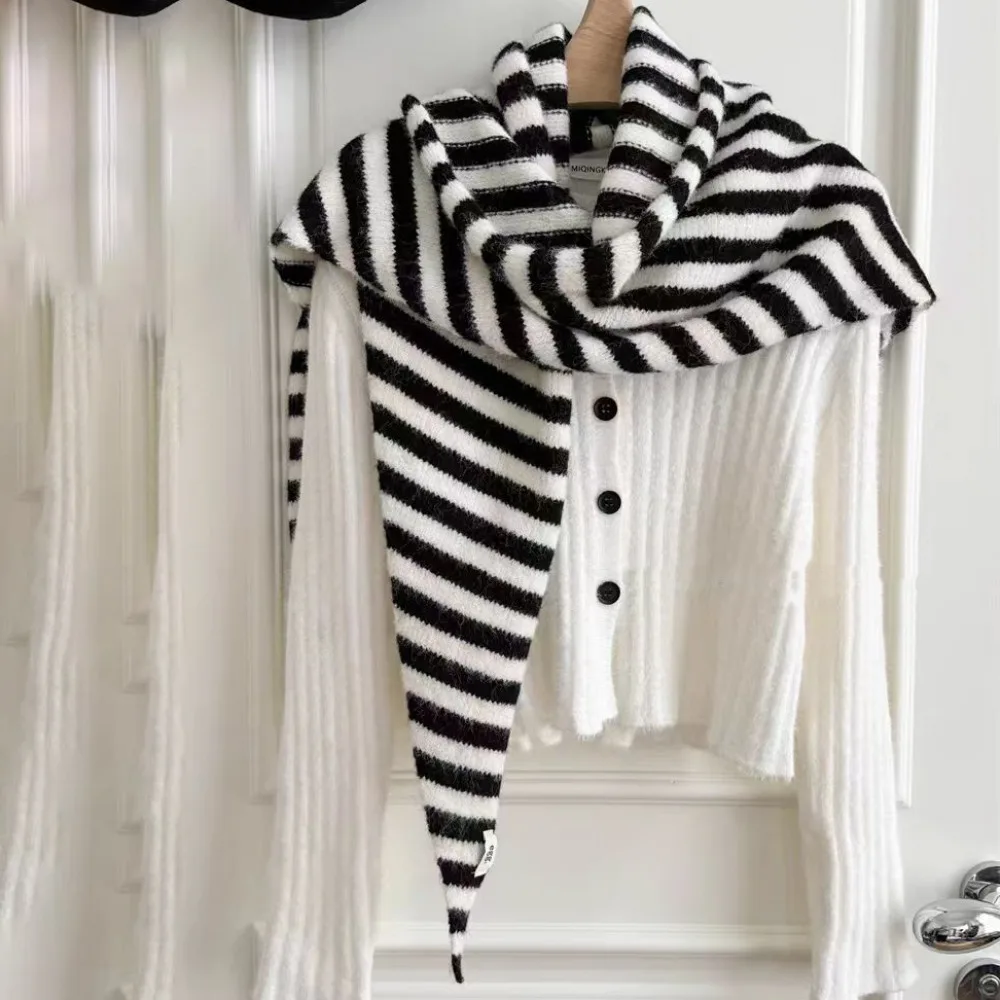 

Fashion Korean Style Striped Scarf Cashmere Winter Shawl Thickened Windproof Cape Wraps Autumn Winter