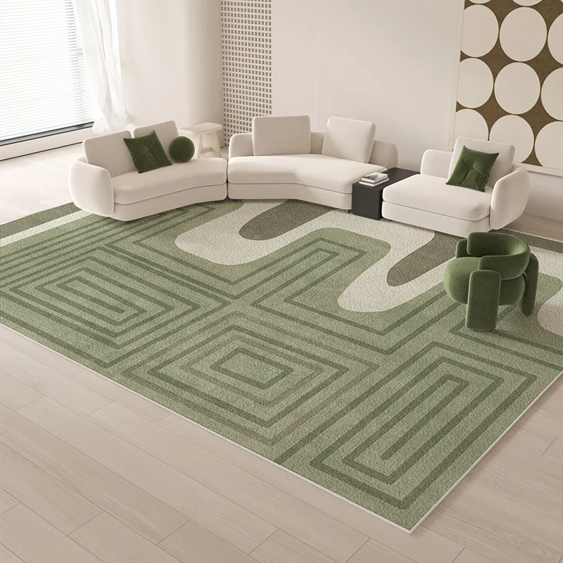 Simple Green Stripe Imitation Cashmere Living Room Carpet Large Area Family Coffee Table Carpet Decorative Bedroom Non-slip Mat