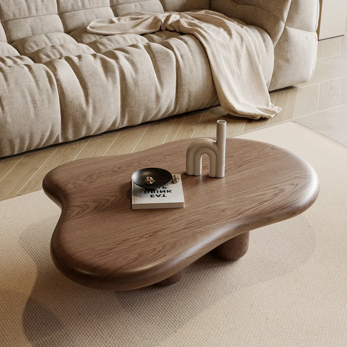 xx-Modern Walnut Round Wood Coffee Table Hot Selling Living Room Furniture with Wood Base Circle Sofa Side Table for Hotels^
