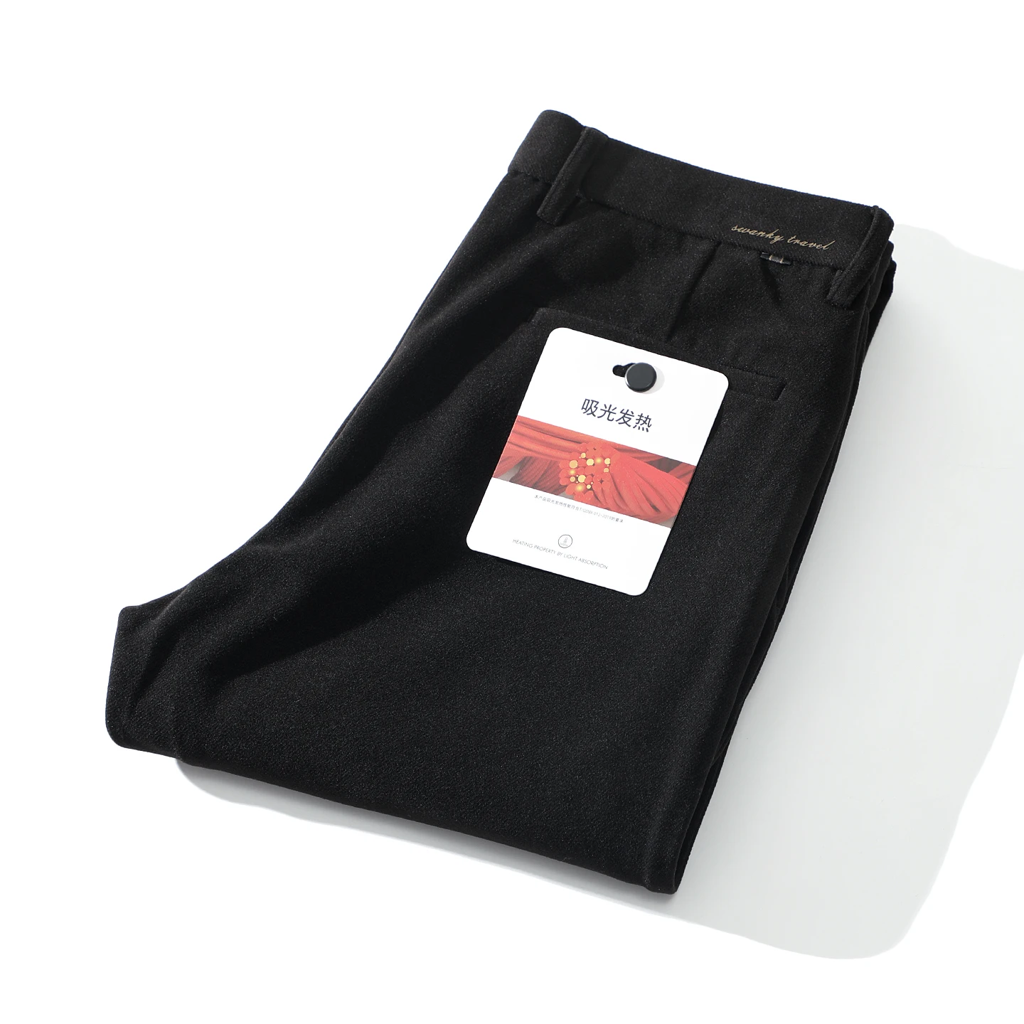 

Thi Winter Casual Pants Men's Warmth Absorbing Heating Busin Leisure Long Trousers Straight Leg Polyester Viscose Spandex