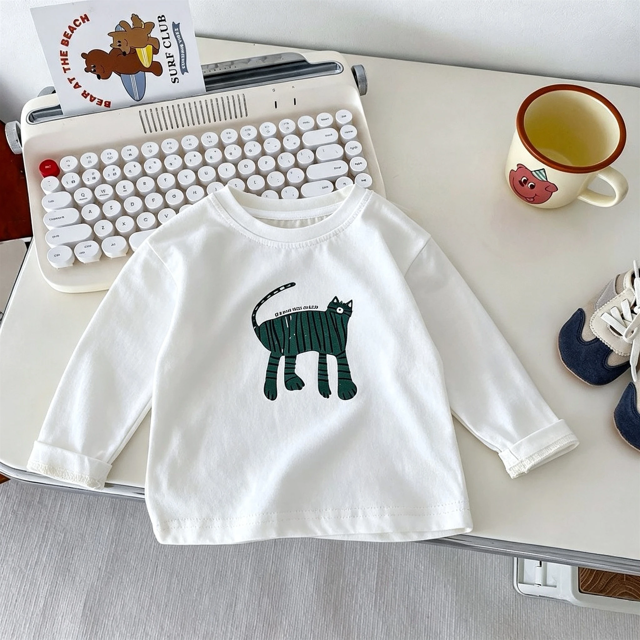 Korean Fashion Cartoon Long Sleeve Tshirt Tops For Children Clothing Autumn Simple Versatile Kids Bottoming Shirt Girls Blouse