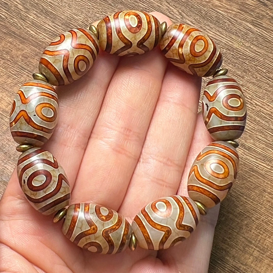 

Tibetan Buddhism Three Eye Dzi Beads Bracelet Men Women Fine Jewelry Genuine Weathered Cracked Agate Dzi Bead Fengshui Bracelets