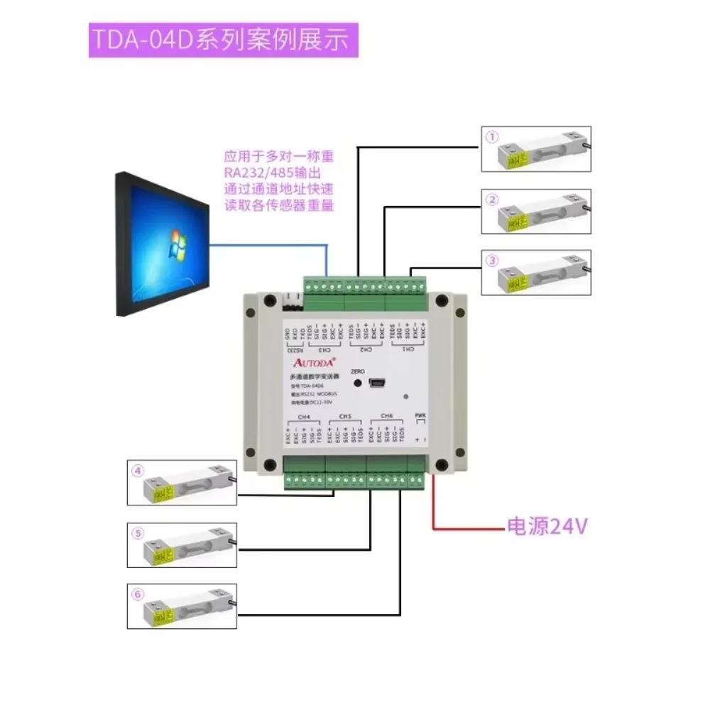 Multi-channel Digital Transmitter 232 Weighing Module RS485 Weight Amplification Transmitter TDA-04D