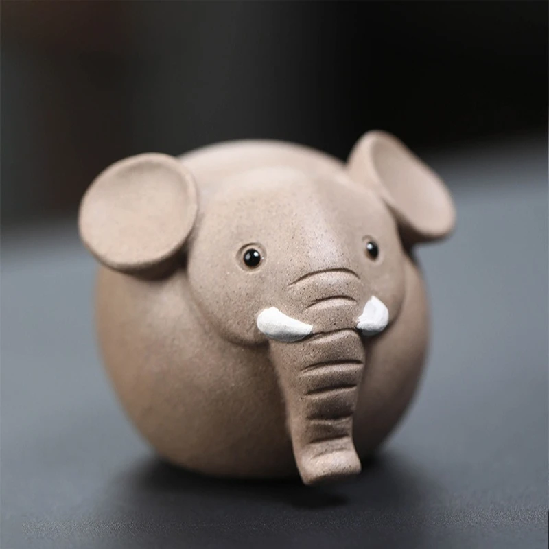 1 PC Purple Clay Round Elephant Tea Pet Ornament Creative Lucky Elephant Figurine Table Tea Set Accessory Home Decoration Gift
