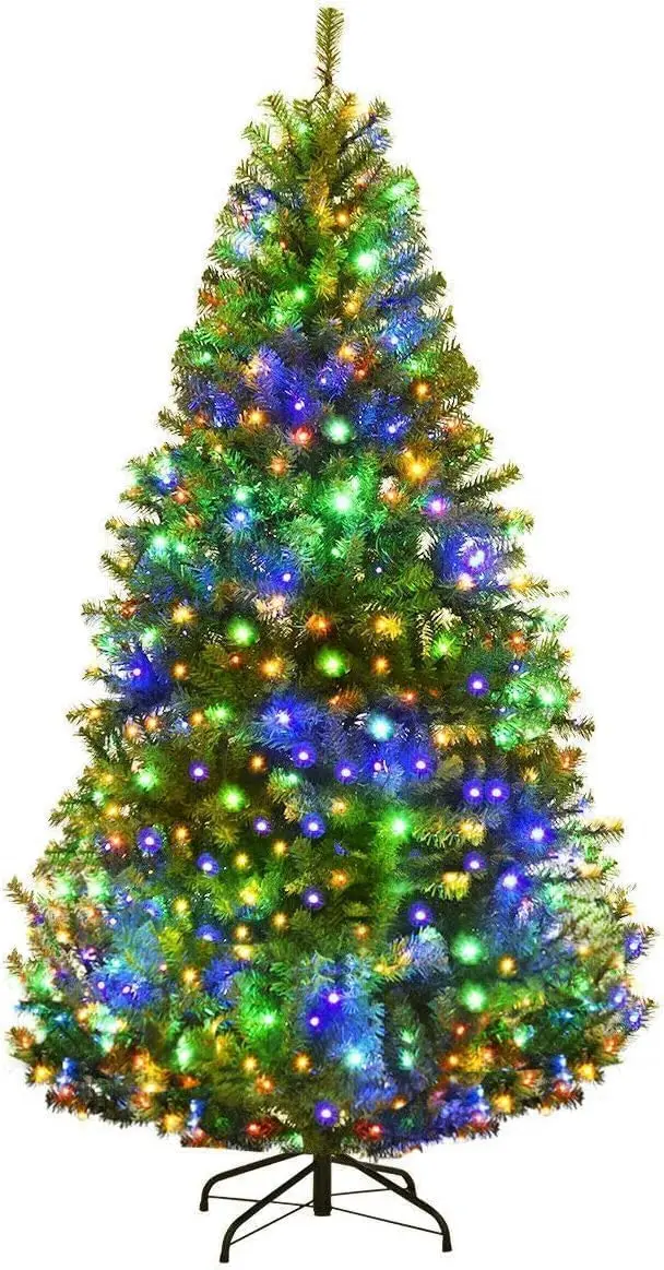 

6FT Pre-Lit Christmas Tree, Artificial Hinged Spruce Xmas Full Tree with 350 LED Multicolor Lights, 11 Flash Modes