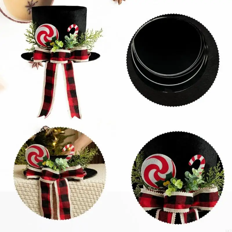 Black Fabric Hat Tree Toppers With Bowknot Embellishment For Seasonal Celebration Decoration Holiday Accessories