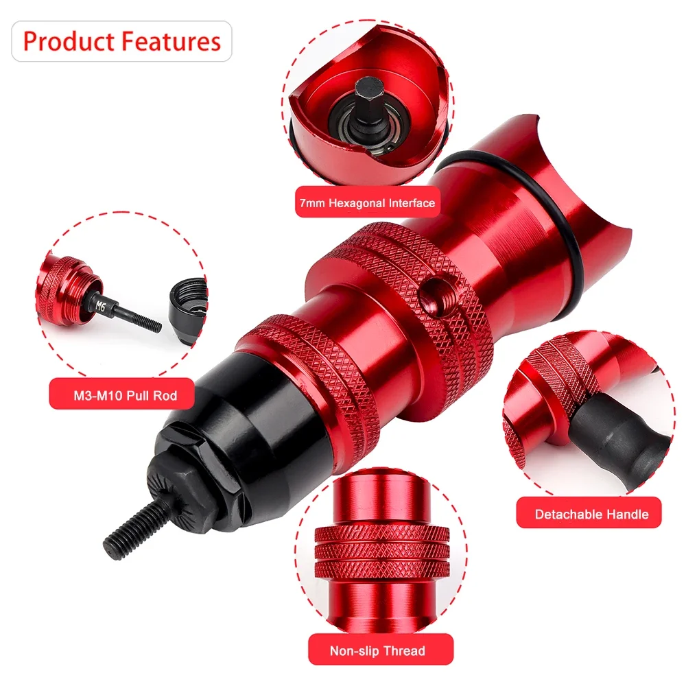 Household M3 M4 M5 M6 M8 M10 Electric Rivet Nut Gun Adapter, Insert Nut Riveting Tools, Tool Box, High Quality Rivet Nut Nailer