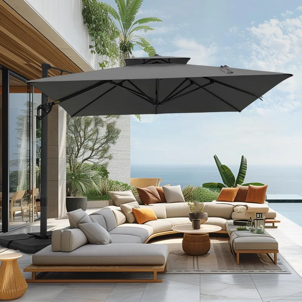 

12ft Cantilever Patio Umbrella with Base, Large Rectangular Umbrellas with 360-degree Rotation