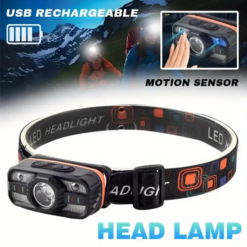 6 Lighting Modes USB Rechargeable LED Headlamp Portable Light with Built in Battery Fishing Head Torch Outdoor Camping Lantern