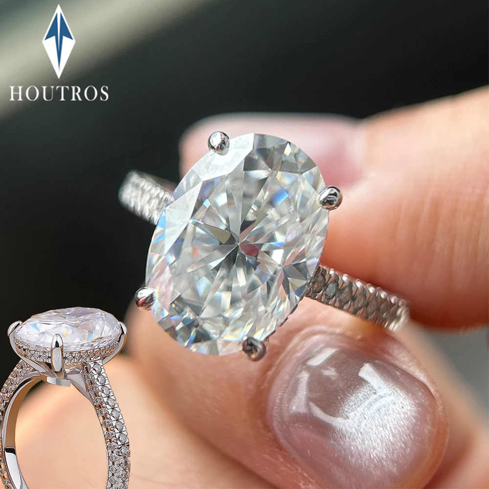 

8Carat Oval Cut Moissanite Half Eternity Ring for Women 925 Sterling Silver Hidden Halo Oval Diamond Engagement Ring Jewelry GRA